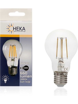 Heka A60 6W 660LM E27 Şeffaf Ampul - 3000K Gün Işığı