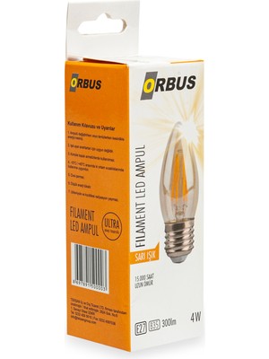 Orbus C37 4W Filament Bulb Amber E27 300LM RA80 220 - 240V/50Hz Ampul - 2200K Sarı Işık