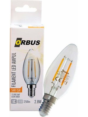 Orbus C37 4W Filament Bulb Clear E14 400LM RA80 220 - 240V/50Hz Ampul - 2700K Sarı Işık