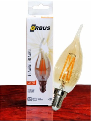 Orbus C37 4W Filament Bulb Amber Kıvrık Uç E14 300LM RA80 220 - 240V/50Hz Ampul - 2200K Sarı Işık