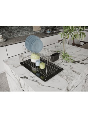Suntel Banyo ve Mutfak Aksesuarları Suntel Katlanabilir Iki Katlı Tabaklık SM014 Siyah