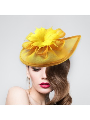 2x Mesh Fascinator Şapka Şapkası Kokteyl Çay Partisi Gelin Sarı Gri (Yurt Dışından)