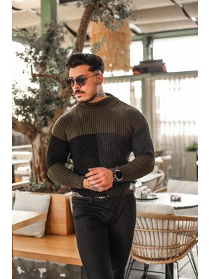 Outfit-Man Yarım Boğazlı Renkli Oversize Örme Kazak