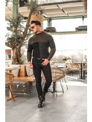 Outfit-Man Yarım Boğazlı Renkli Oversize Örme Kazak