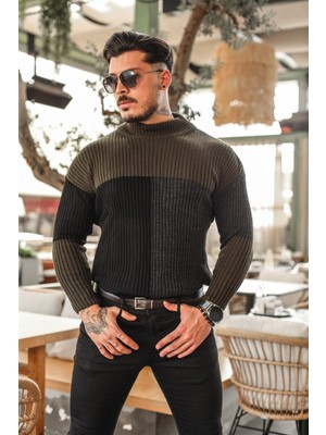 Outfit-Man Yarım Boğazlı Renkli Oversize Örme Kazak