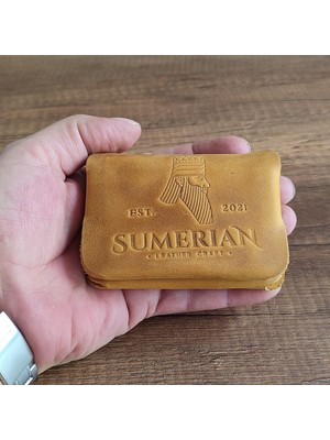 Sumerian Wallet Deri Cüzdan , Hediyelik Crazy Deri Cüzdan  Cat Sarısı (Rfıd Kart Koruma Hediye )