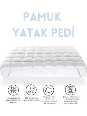 Elyaf Sepeti %100 Pamuk Dolgulu Dört Köşesi Lastikli  Pamuk Kılıflı  Yatak Pedi & Şilte Uyku Pedi