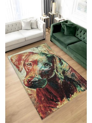 Homshtag Masum Bakış Çok Renkli Halı Hayvan Figürlü Köpek Sever Halısı Yıkanabilir Halı Dokulu Halı