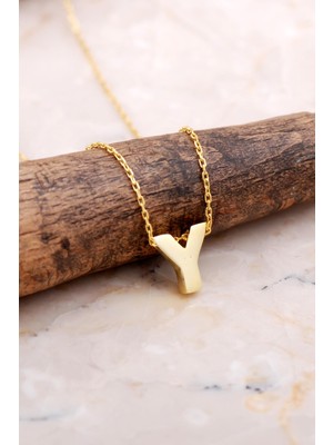 Sümer Telkari Y Harfi Altın Kaplama Gümüş Kolye 7915