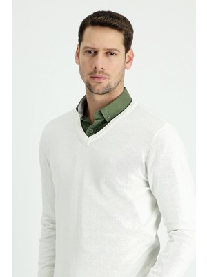 Kiğılı V Yaka Regular Fit Triko Kazak