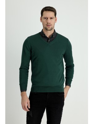 Kiğılı V Yaka Slim Fit Triko Kazak