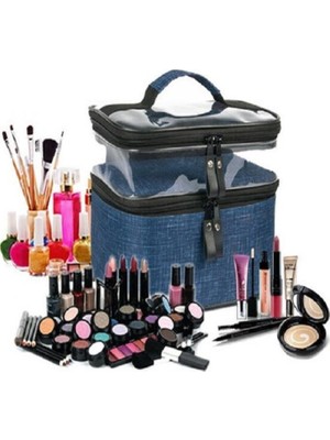 Ankaflex Makyaj Çantası Seyahat Kadın Bakım Çantası Çift Şeffaf Bölmeli Çok Fonksiyonlu Kozmetik Organizer