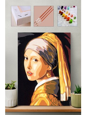Carmen Sayılarla Boyama Seti - İnci Küpeli Kız Tablosu 35x50cm Orta Seviye Akrilik Boya ve Fırça Seti