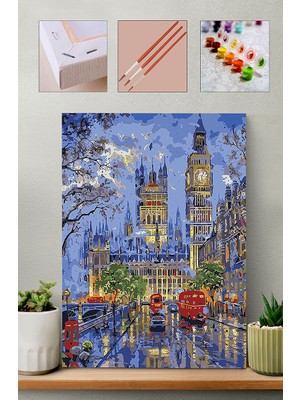 Carmen Sayılarla Boyama Seti Londra Renkli Akrilik Boyalar ve Fırçalar ile 40x50 cm Tuval