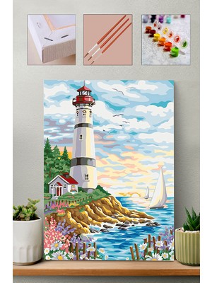 Carmen Deniz Feneri Sayılarla Boyama Seti 40 x 50 cm Akrilik Boya ve Fırça İçeren Sanatsal Malzeme