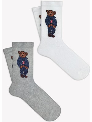 Mono Socks 2'li Mavi Teddy Bear Ayıcık Desenli Tenis Çorap