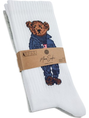 Mono Socks 2'li Mavi Teddy Bear Ayıcık Desenli Tenis Çorap