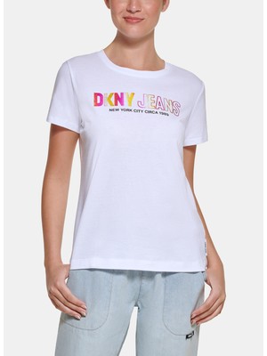 Dkny Jeans Bisiklet Yaka Baskılı Beyaz Kadın T-Shirt E22FHDNA