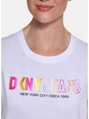 Dkny Jeans Bisiklet Yaka Baskılı Beyaz Kadın T-Shirt E22FHDNA