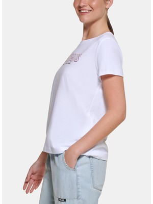 Dkny Jeans Bisiklet Yaka Baskılı Beyaz Kadın T-Shirt E22FHDNA