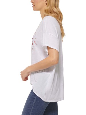 Dkny Jeans Bisiklet Yaka Baskılı Beyaz Kadın T-Shirt E2EFGHLD