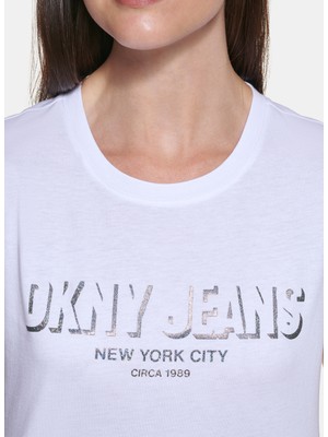 Dkny Jeans Bisiklet Yaka Baskılı Beyaz Kadın T-Shirt E22FBDNA