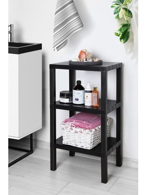 VarBiFırsat 3 Katlı Düzenleyici Plastik Raf Ünitesi, Kitaplık, Banyo, Mutfak Rafı, Ayakkabılık - Siyah