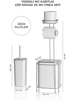 Okyanus Home Krom Yedekli Wc Kağıtlık - Beyaz Çöp Kovası Wc Fırça Seti