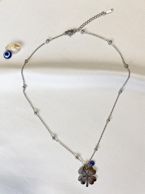 Stainless Steel Gümüş Yonca Çelik Kolye