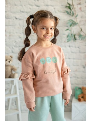 Zeyland Kız Çocuk Kolları Fırfırlı Beautiful Baskılı Sweatshirt (2-7yaş)