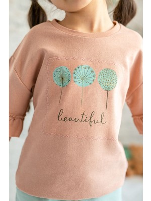 Zeyland Kız Çocuk Kolları Fırfırlı Beautiful Baskılı Sweatshirt (2-7yaş)