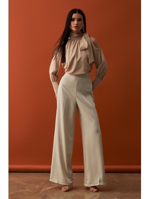 Sateen Salaş Krep Pantolon - Taş