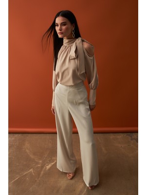 Sateen Salaş Krep Pantolon - Taş