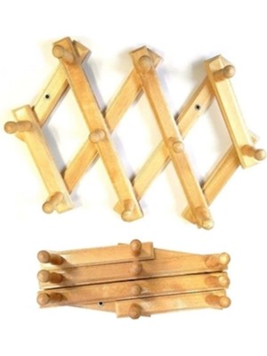 EC Shop Modatools Askılık Ahşap Askı Akordiyon Askı 10 Topuzlu Duvara Monte Askı