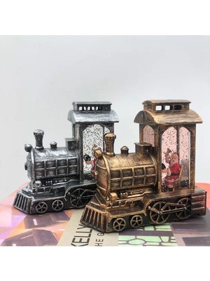 EC Shop Epazzar Yılbaşı Treni Işıklı Kar Küresi Noel Baba Tren Dekoratif Hediyelik Biblo Gümüş Gri