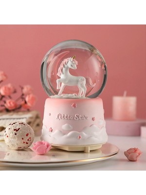 EC Shop Hediye Fikri Harika Unicorn Temalı Püskürtmeli Işıklı ve Müzikli Kar Küresi-Pembe