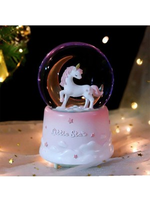 EC Shop Hediye Fikri Harika Unicorn Temalı Püskürtmeli Işıklı ve Müzikli Kar Küresi-Pembe