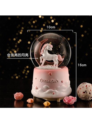 EC Shop Hediye Fikri Harika Unicorn Temalı Püskürtmeli Işıklı ve Müzikli Kar Küresi-Pembe