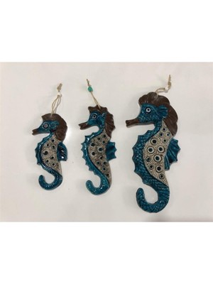 EC Shop Kardeşler Boncuk Hediyelik Eşya 3 Lü Deniz Atı Turkuaz