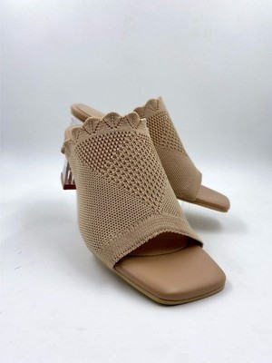 Melen Shoes Bej Renkli Kadın Topuklu Terlik Suni Deri Günlük Kullanım İçin Rahat Model