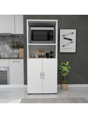 Fafare Çok Amaçlı Beyaz Dolap, Fırın Dolabı, 2 Kapaklı Bölmeli Mikrodalga Fırın Dolabı, Mini Fırın Mutfak Dolabı