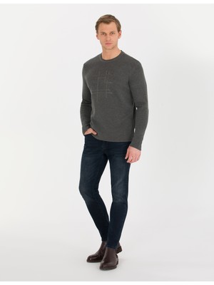 Pierre Cardin Erkek Gri Melanj Slim Fit Bisiklet Yaka Triko Kazak 50260686-VR086