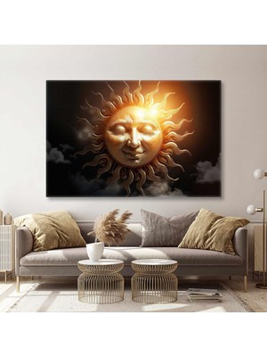 Sml Tablo Güneş Sembolü Gülümseyen Güneş Işık Saçan Saçları Kanvas Tablo