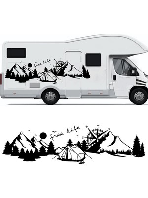 Melek Pazarı Yazı Tercihli Free Life Orman Manzara Karavan Sticker Kamp STICKER-S1754