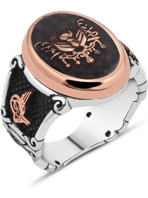 Amberkan Karbonlu Mineli Osmanlı Devlet Armalı Erkek Yüzük
