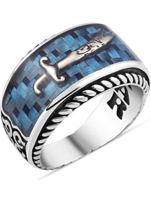 Amberkan Karbon Üstü Zülfikarlı Erkek Yüzük
