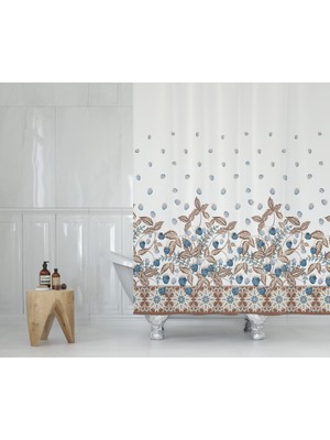 Tropik Home Böğürtlen Desen Banyo Perdesi-Lüx Küvet Perdesi, 180X200CM Tek Kanat Duş Perdesi
