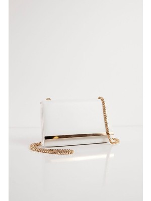 Moom Bag Kadın Beyaz Gold Çıtalı Omuz Çantası