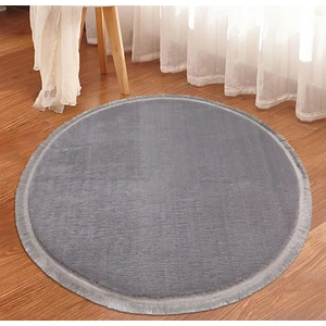 My Evilla Modern Dekoratif Halı Jel Kaymaz Taban Peluş Yuvarlak Model Açık Gri Renk Saçaklı