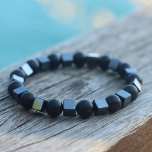 Shungite (Şungit) ve Hematit Doğal Taş Bileklik 8 mm